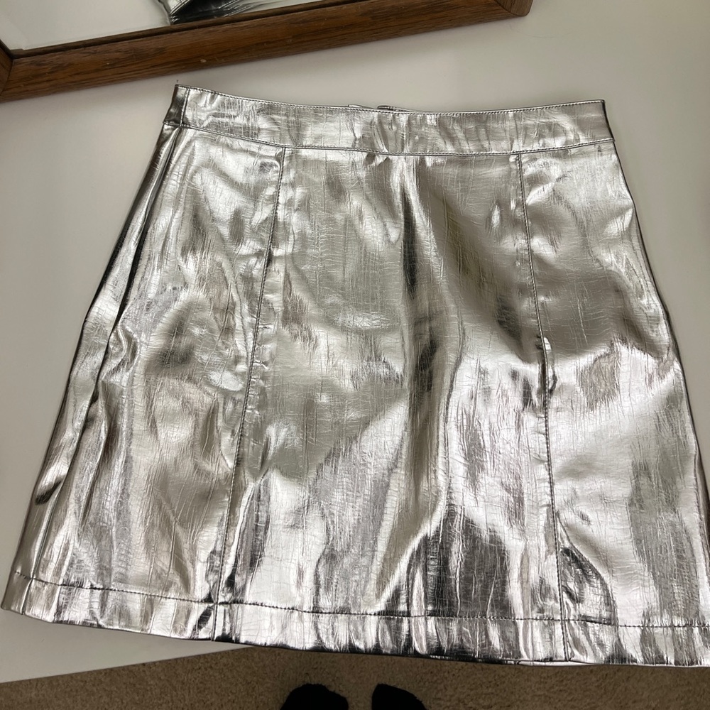 Topshop Metallic Silver Mini Skirt